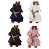 Summer Casual Loose Swing Dress for Women Babydoll Tiered Ruffle Sleeve Pleated Mini Mid-Length Dress Daily Life Beach Parties
