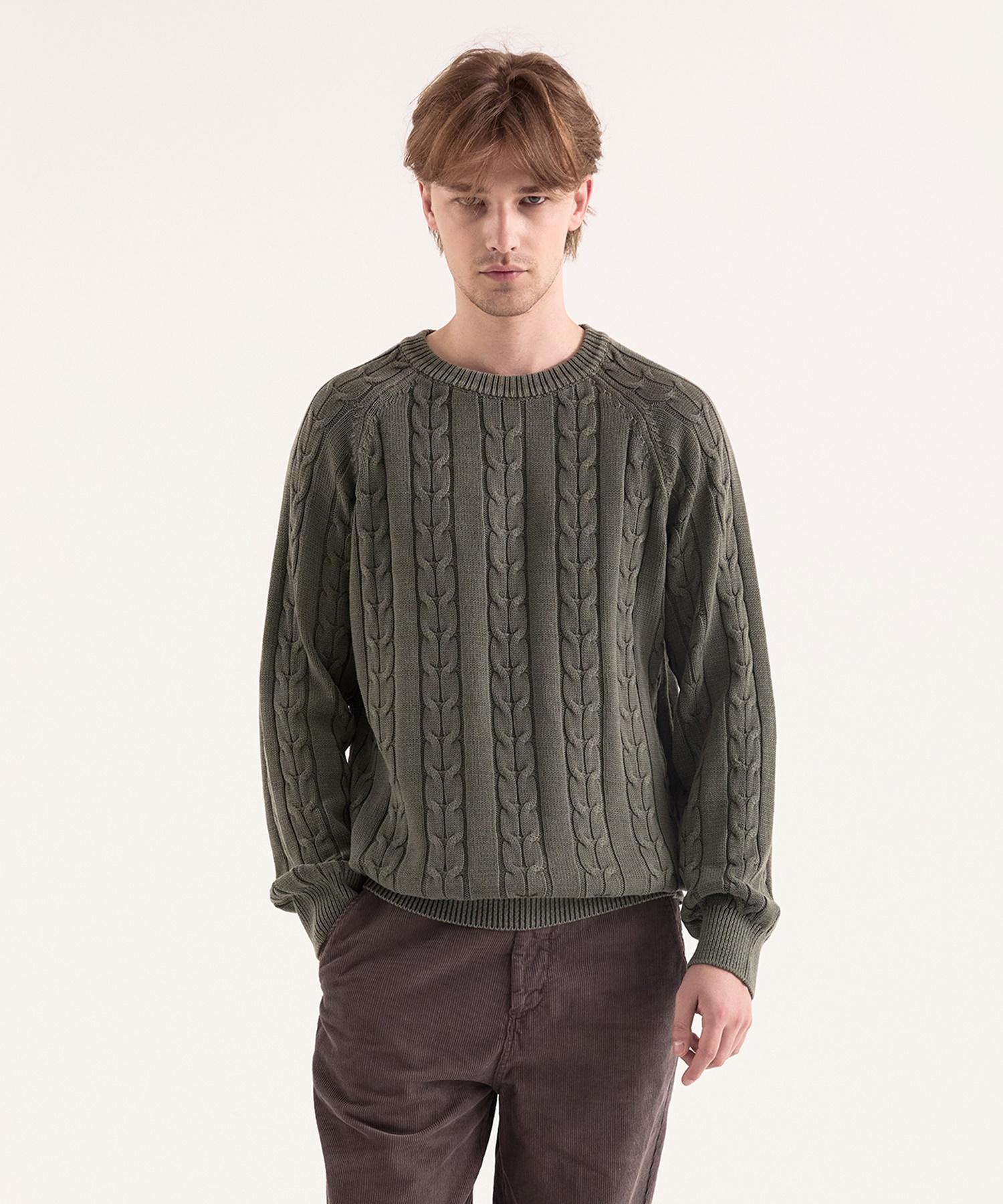 Vibrante Garment-Dyed Washable Cable Knit - Ash Khaki Ash Khaki/M