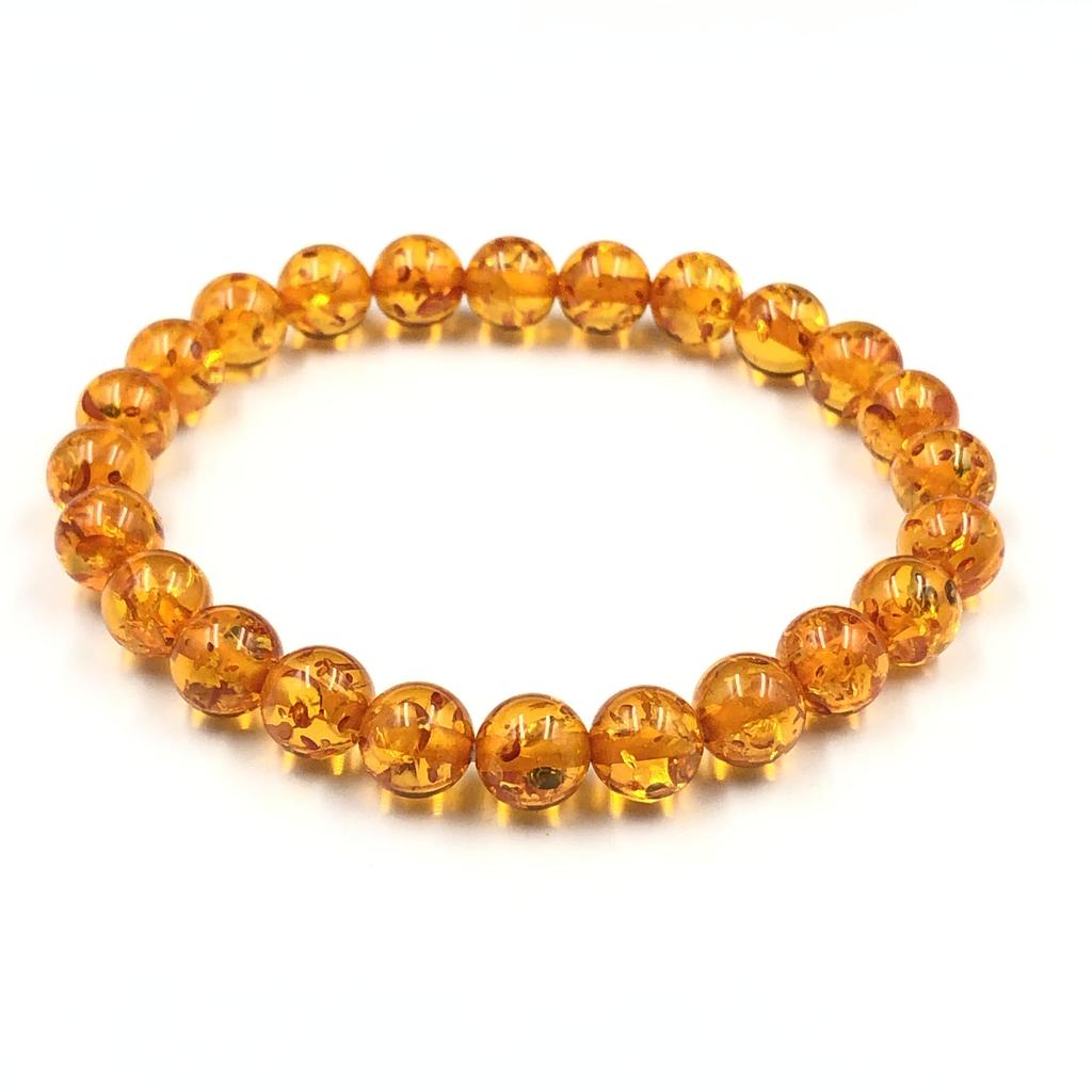 Baltic Amber Gemstone 8mm Beads Stretch Bracelet 7.5" Round Stone Bracelet Gift For Her RBB-11