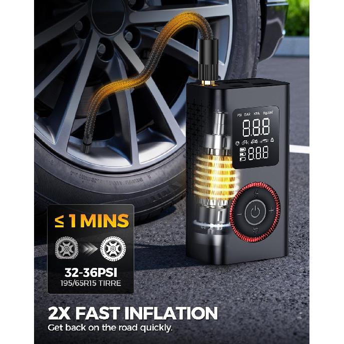 Tire Inflator Portable Air Compressor with Type-C Charging, Digital Pressure Gauge, LED Light, Smart Air Pump for Car, Motorcycle, Bike, Ball