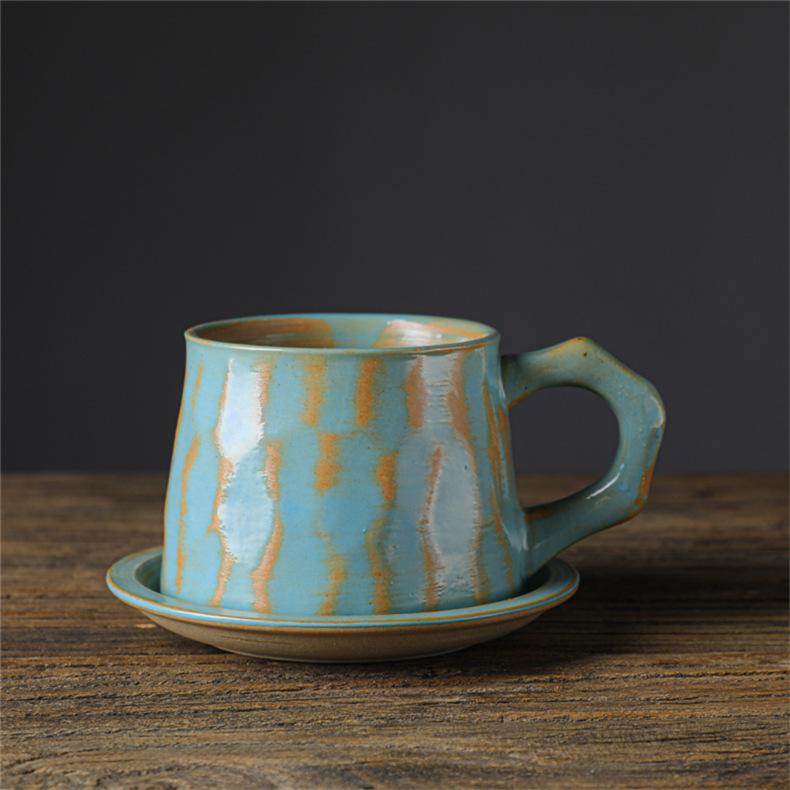 Retro Ceramic Coffee Cup And Saucer Set Creative Souvenir Cup Afternoon Tea Mug Coarse Pottery Coffee Cup