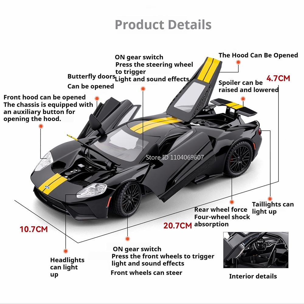 1:24 Scale GT Lykan Car Model Toy Diecast Alloy Doors Opened Sound Light Pull Back Supercar Miniature Models Collection Gifts