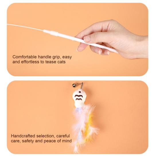 Interactive Cat Teaser Stick Cat Toy with Feathered Fish Interchangeable Teaser Heads 360-Degree Rotating Duck Base Detachable Teaser Wand
