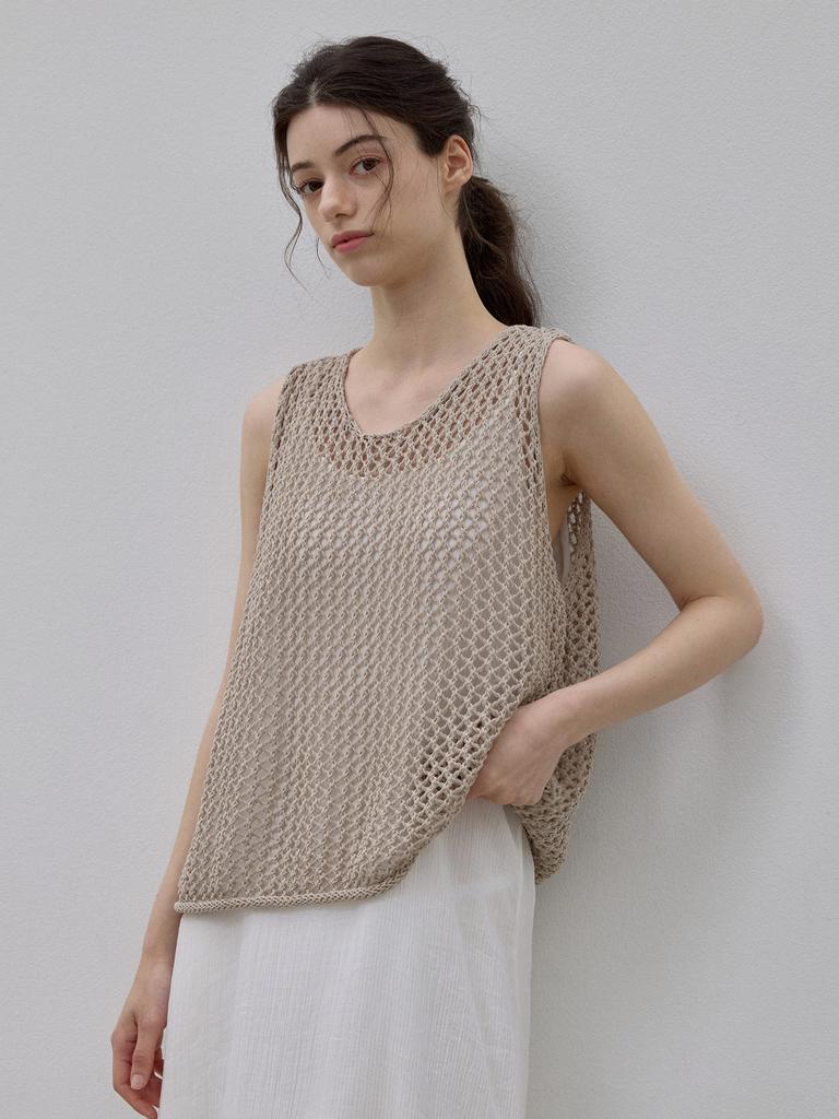 LE STUDIO Natural Nut Sleeveless Knit Brown