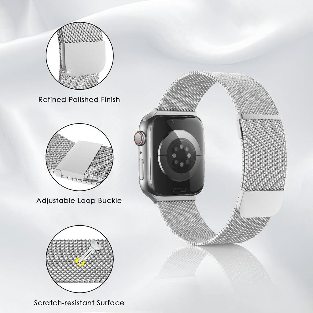 Silver Metal Strap for Apple Watch Series 10 Ultra 9 8 7 SE 6 5 4 3 2 1 46mm 49mm 45mm 44mm 42mm Magnetic Closure Milanese Watch Band