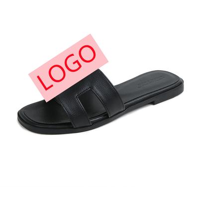 Slippers Women's Outer Wear  New One-word Drag Summer Cool Slippers Fashion Beach Flats Lychee Pattern Versatile
