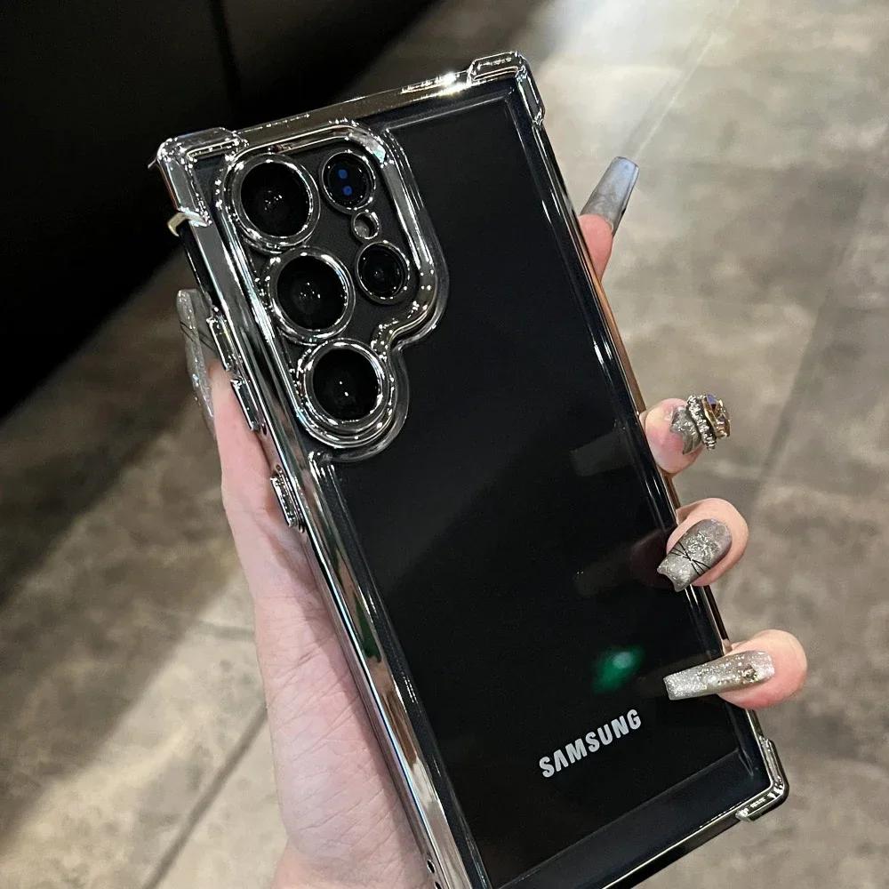Luxury Clear Plating Shockproof Case for Samsung Galaxy S24 S23 FE S22 Plus S25 Ultra A34 A54 A15 A35 A55 A53 Hard Armor Cover