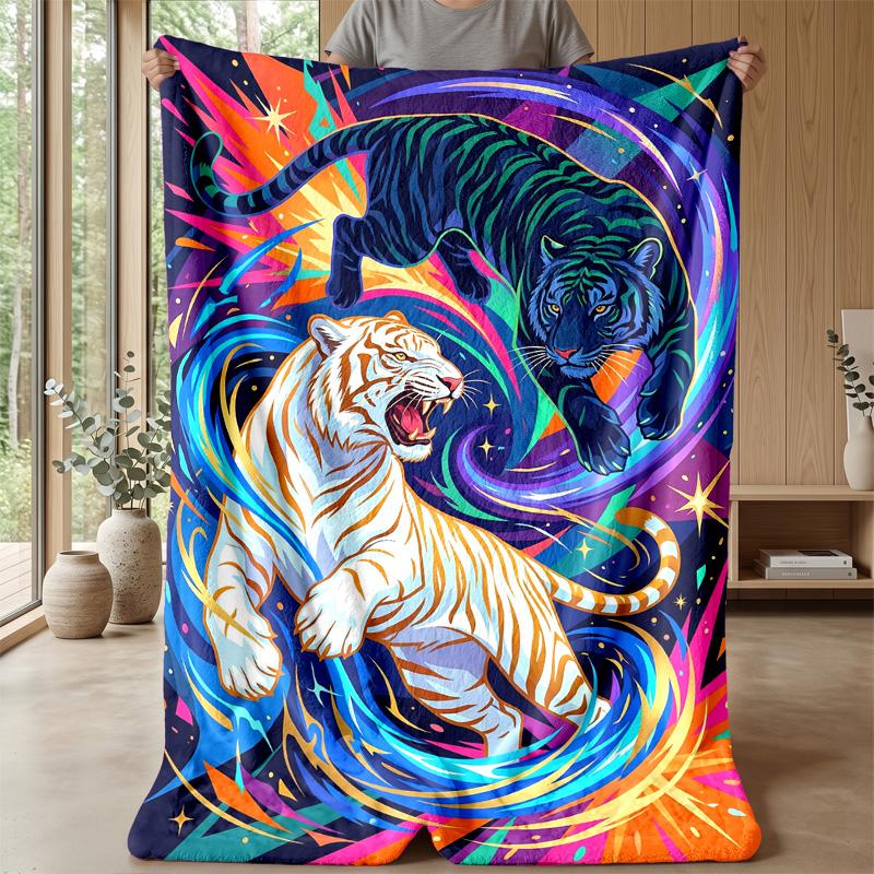 Tiger Spirit Energy Theme Blanket Lightweight Warm Flannel Blanket Decorative Throw Blanket for Home Decoration