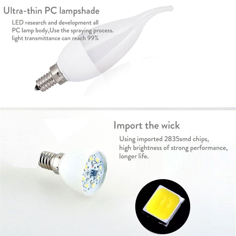3W LED Flame Bulb E12 E14 B22 E26 E27 Living Room Candle Lamp 220V Decorative Lights Home 3000K/4500K/6500K White Lighting