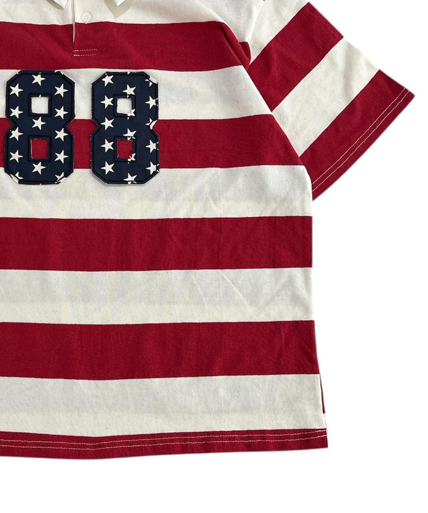 SK8ER ROCK 88 Stripe Rugby Shirt ((Ivory*Red))