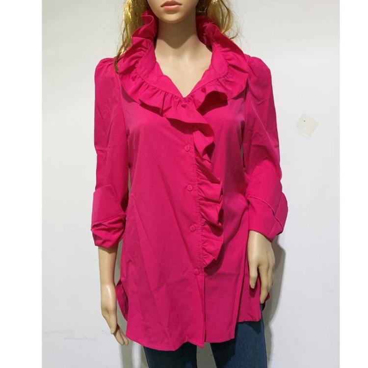 Elegant Women White Blouse Fashion Ruffled V Neck Sexy Shirt Chic Female Office Lady Puff Long Sleeve Buttons Shirts 26550