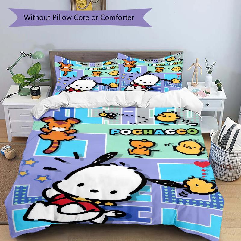 3pcs Lively Pochacco Printed Quilt Set Soft and Comfortable Quilt Cover for Bedroom, Guest Room Bedding Set  W056