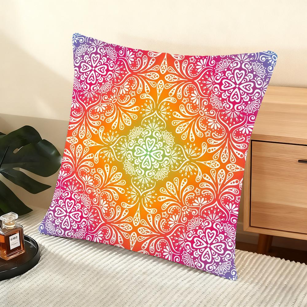 Floral Mandala Pattern Cushion Cover Soft Short Plush Pillow Cover Smooth Cozy Texture Aesthetic Cushion Case Home Decor