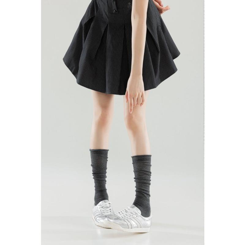 Female Spring and Summer Thin Style Pure Cotton Roll Edge Breathable Calf Socks