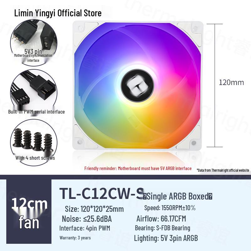 

Thermalright TL-C12CW-S 12cm ARGB Rainbow Reverse PWM Chassis Fan - White