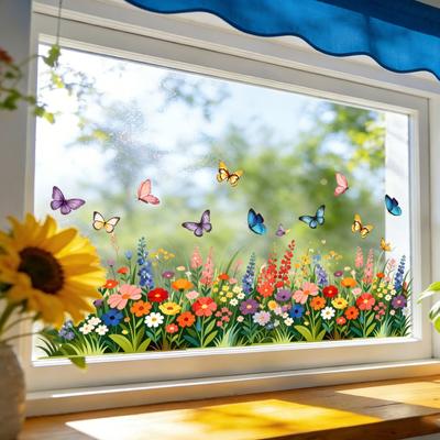 Xiaobudian Bunte Blume Schmetterling Fensteraufkleber, Wasserdichter PVC Statischer Glasaufkleber, Abnehmbarer Klebstofffreier Aufkleber für Zuhause Schlafzimmer Küche
