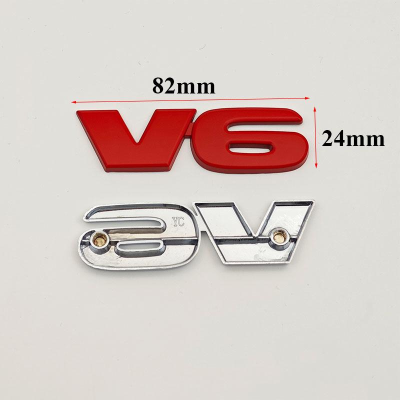 3D Chrome Red Black Metal Alloy Letter V6 Logo Car Rear Trunk Badge Adhesive Emblem Auto Sticker For Toyota Accessories