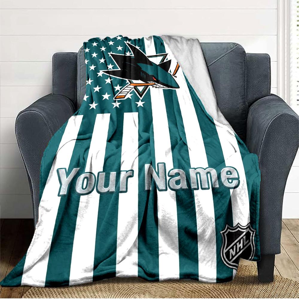 Name Custom San Jose Sharks Print Flannel Blanket High Quality Warm Comfortable Cover for All Seasons Perfect for Gifts Home Decor