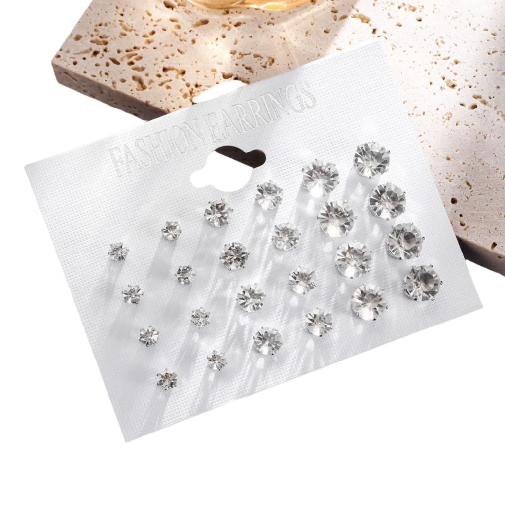 12 Pair/Pack White Shiny Wedding Stud Earrings Set For Women Men imitation Crystal Jewelry Accessories Jewelry Earrings