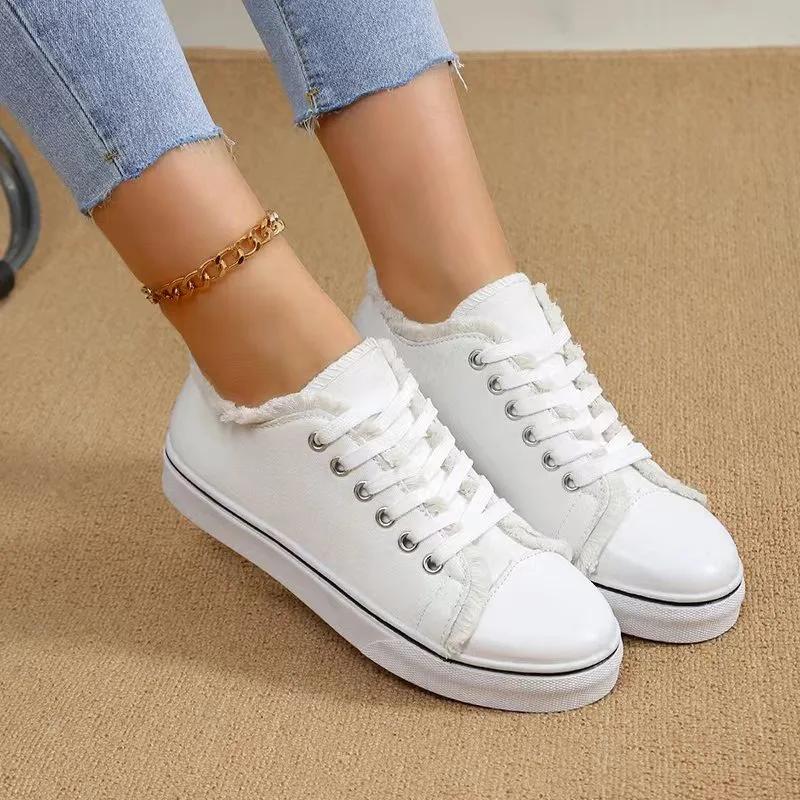 Fashion Women Canvas Shoes Fashion New Spring Autumn Sneakers Low Cut Lace-Up Women Vulcanize Shoes Woman Flats Off White Shoes Female