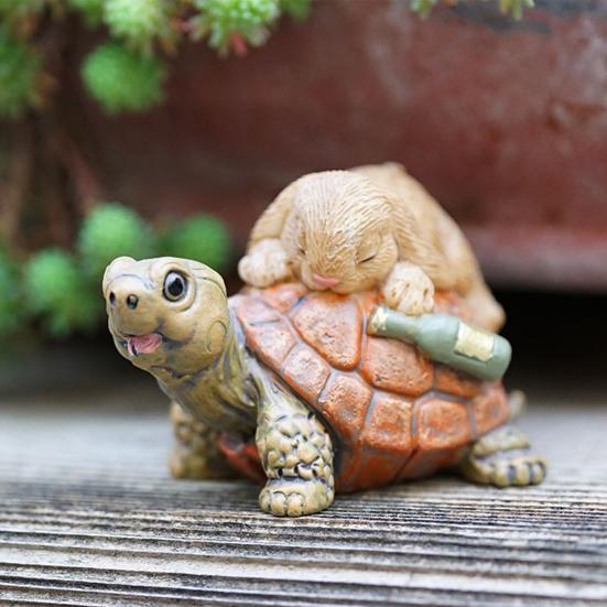Resin Animal Garden Statue Cartoon Bunny Turtle Hedgehog Figurine for Fairy Garden Yard Lawn Indoor Outdoor Decor