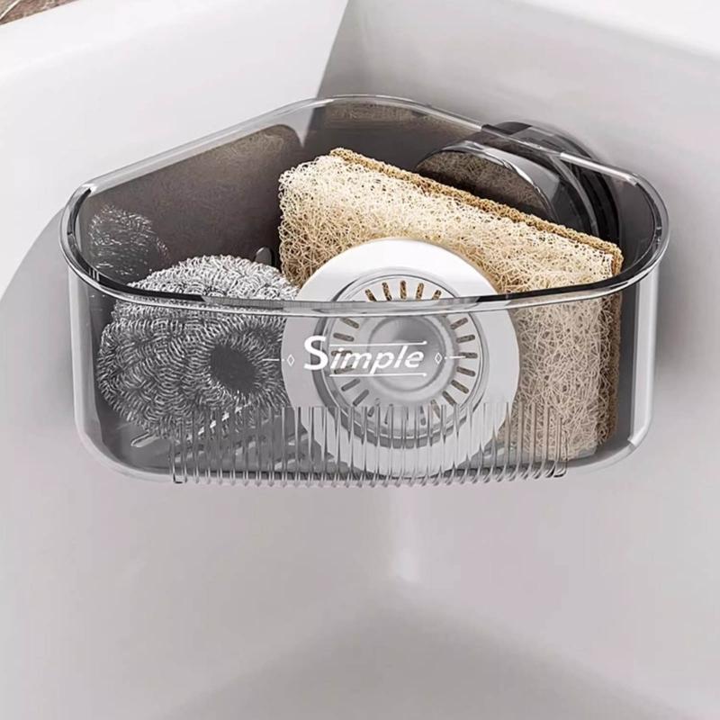 Suction Cup Corners Sink Organizers With Drainage Holes ABS Kitchen Bathroom Storage Shelf Easy Installation