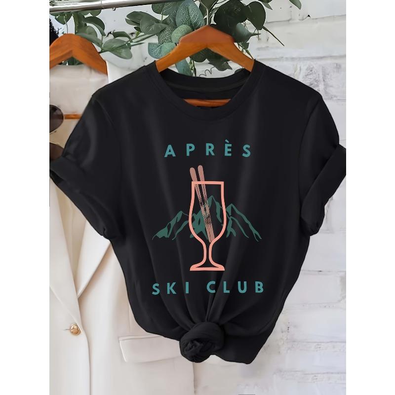 

Womens APRES Brand Short Sleeve T Shirt Casual Crew Neck APRES Lettering Machine Washable Regular Fit Year Round Casual Top 4XL