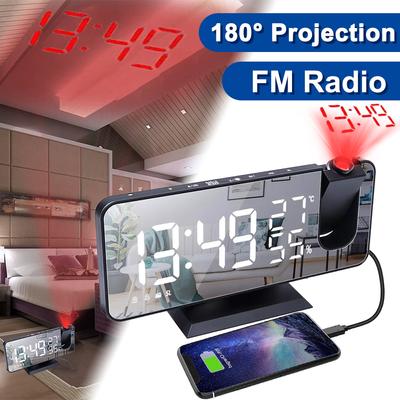 Modny LEDowy Cyfrowy Budzik z Projekcją Elektroniczny Budzik z Projekcją Radio FM Projektor Czasu Sypialnia Przyłóżkowy Cichy Zegar