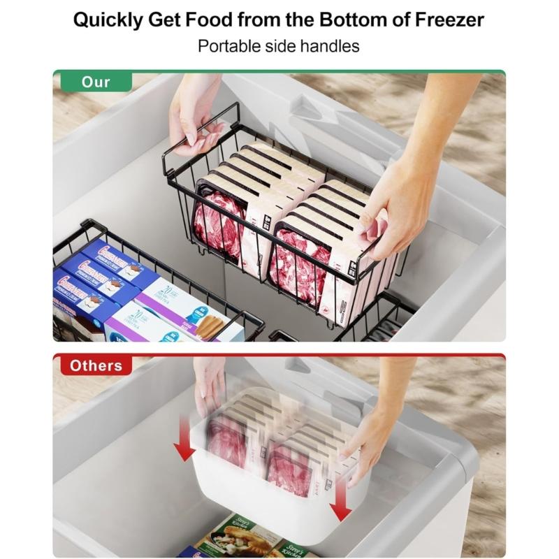 Pack of 5 Stackable Freezer Baskets Freezer Organizing Case Freezer Containers Metal Texture Suitable for Refrigerator
