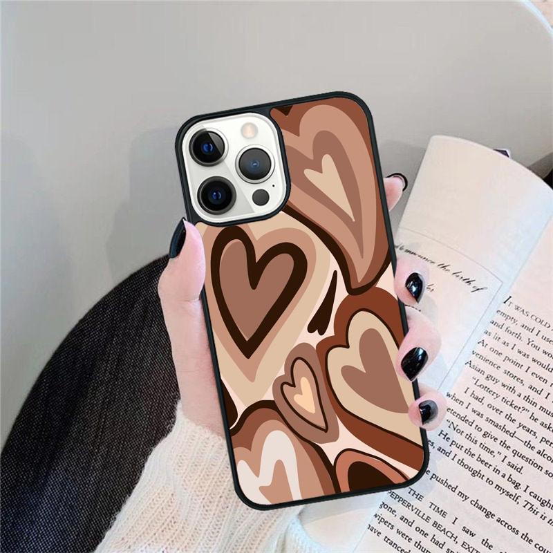 

Эстетичный чехол для телефона Latte Love Brown Heart для iPhone 17 Air 16 15 14 plus 12 13 Pro max Защитная крышка coque iPhone 15pro max