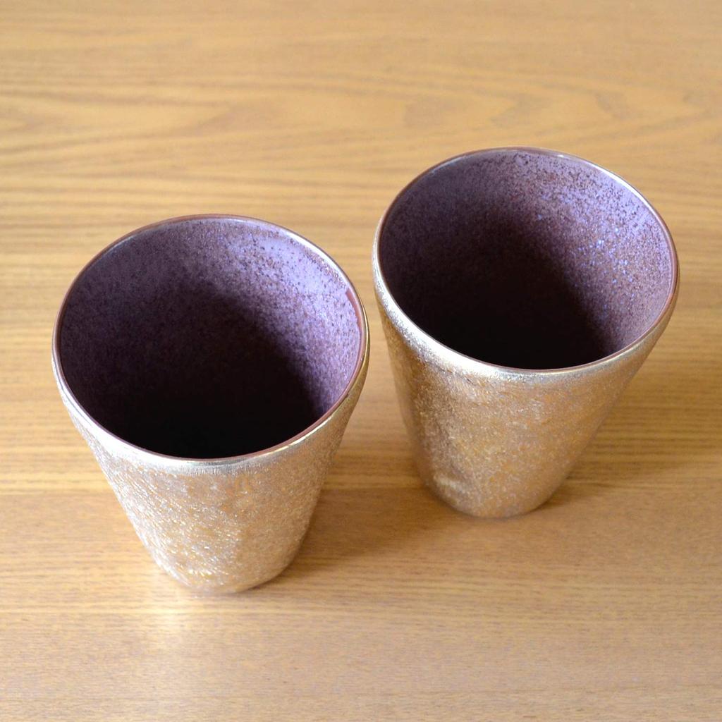 Golden Wedding Present Arita Ware Tumbler Pair Nunome Kinsai Free Cup Comes with Noshi and Message Card In Wooden Box
