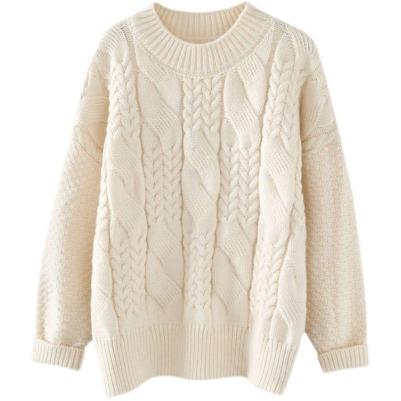 Women's Thick Cable Knit High-Neck Pullover Sweater - Autumn/Winter Loose Style