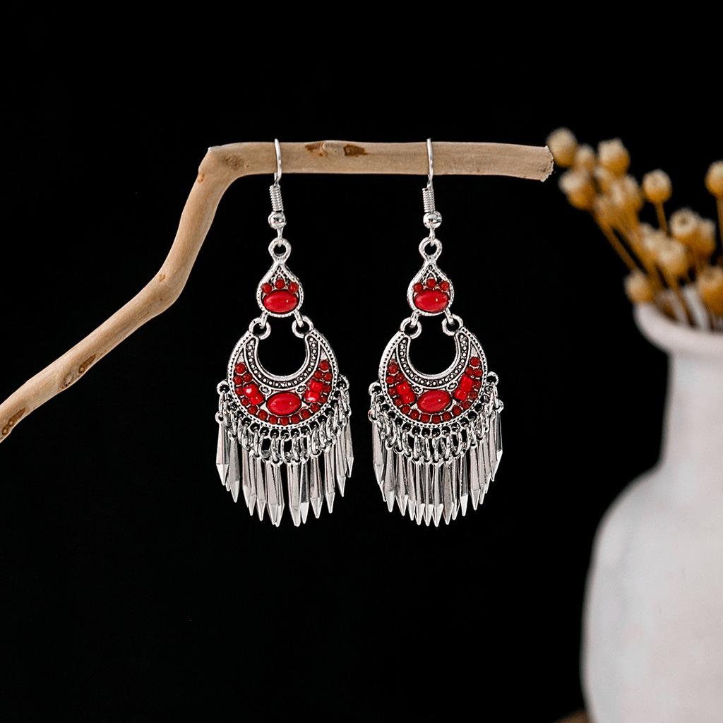 Bohemian Fringed Turquoise Earrings, Retro Minority Style Earrings, Personalized Temperament Earrings.