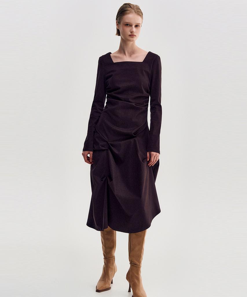 Kimjisu Dozi - Pinched Long Sleeve Dress _ Burgundy