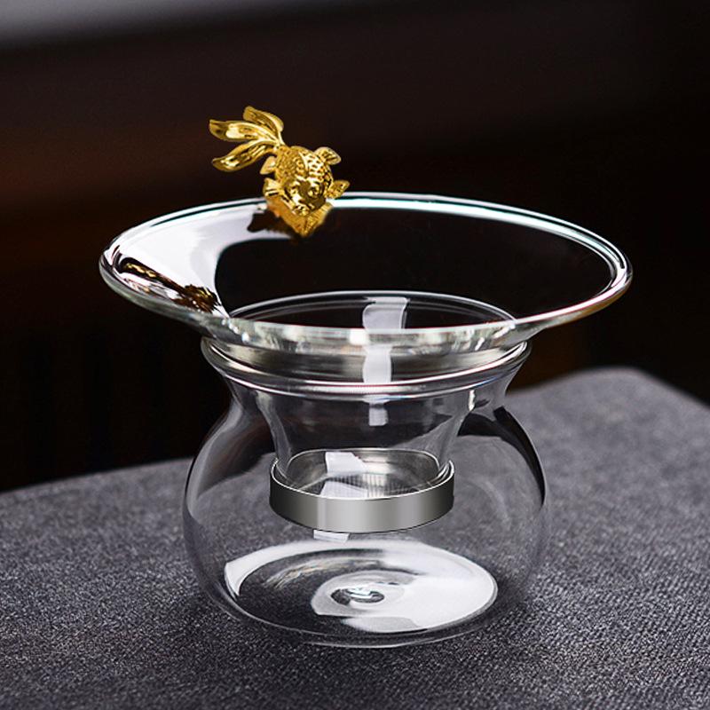 Fish Glass And Stainless Steel Tea Strainer with Holder Base Fine Mesh Filter for Loose-leaf Tea Gongfu Tea Coffee Beverages