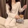 Korean Style Sweet Pajama Set for Girls: Cardigan Long Sleeve with Chest Pads, Wear Outside, Spring/Autumn Casual.