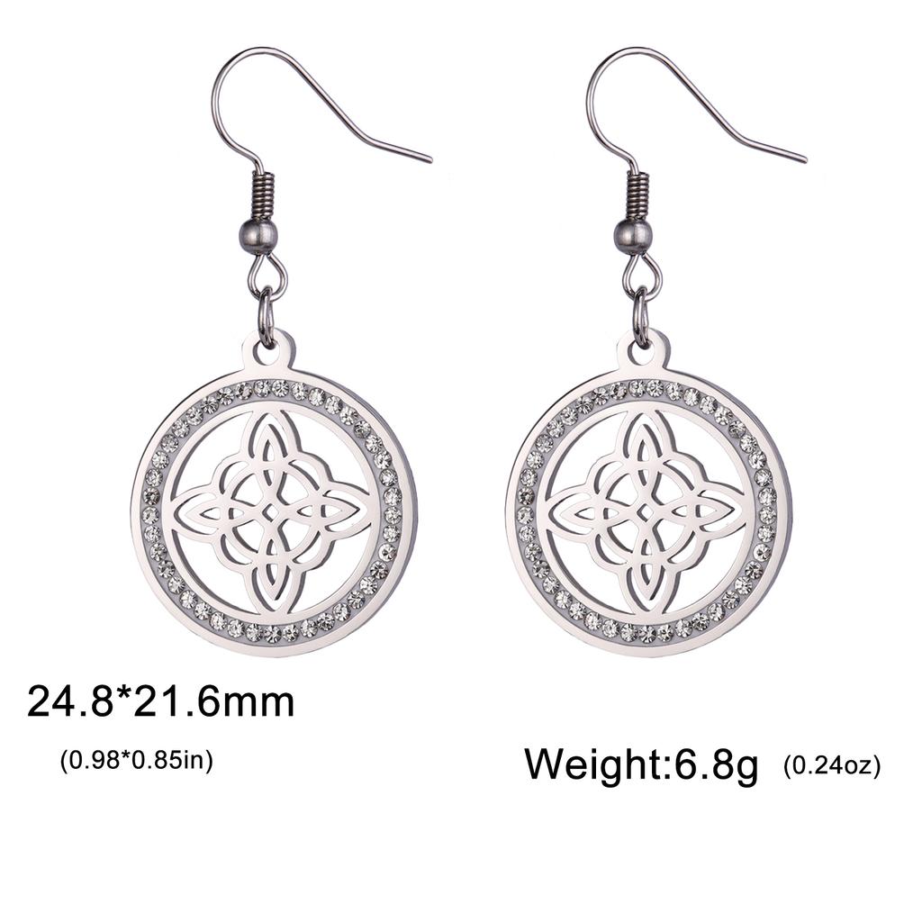 Witch Knot Drop Earring Stainless Steel Amulet Witchcraft Clear Zircon Round Pendant Earrings Jewelry Valentine Gift