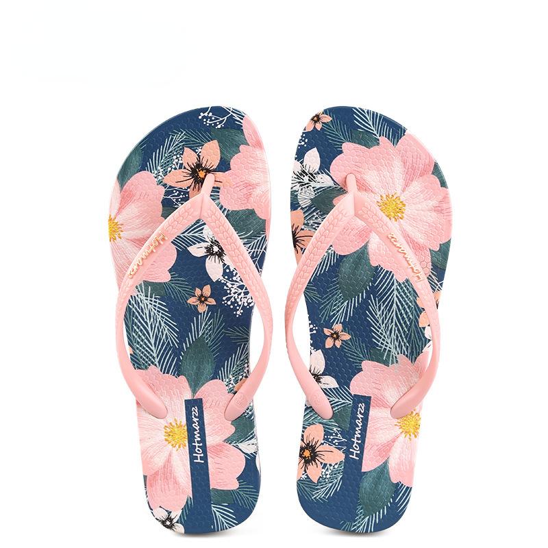 Women Printed Beach Slippers 2024 New Summer Fashion Anti Slip Sandals Flip Flops Outdoor Flat Bottomed Casual Shoes Lightweight