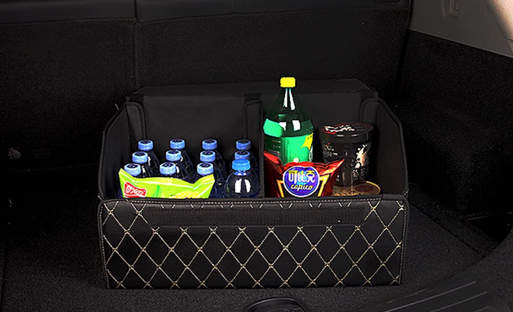 car interior for GOODS Size Leather-look organizer/storage box/box trunk, seats, etc. (TOKYO MARKET, Black/Gold, S)