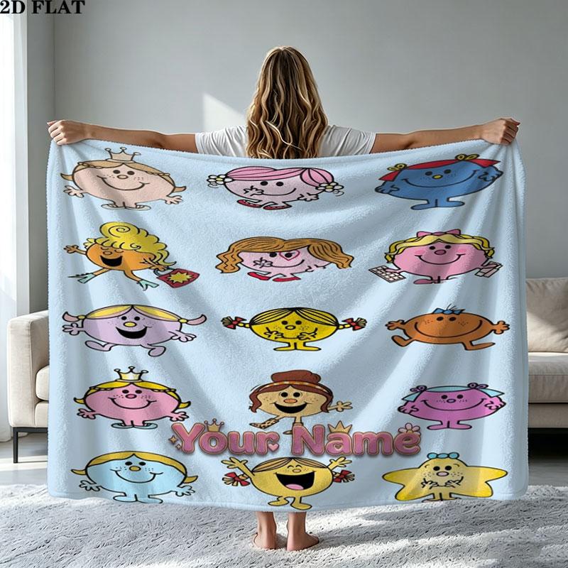 1PC Mr. Men Little Miss Custom Name Patterned Flannel Blanket Suitable For All Seasons for Home Decor Warmth and Comfort Gifts Holiday Present
