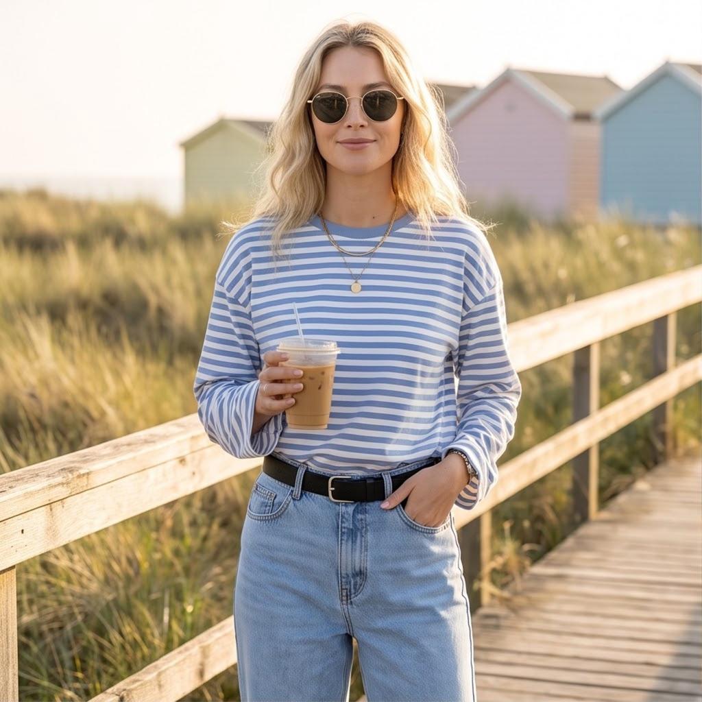 Women's Striped Long Sleeve T-Shirt Loose Fit Round Neck Color Block Casual Layering Top