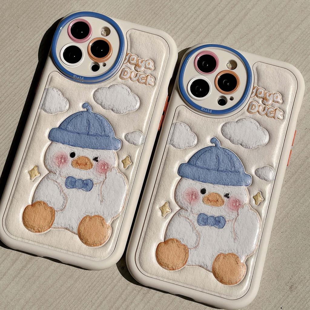 Ins Duck Cute Cloud Stars Leather Relif 3d Cartoon Phone Case For Iphone 13 12 11 Promax 14 Pro Max Plus Lovely Back Cover