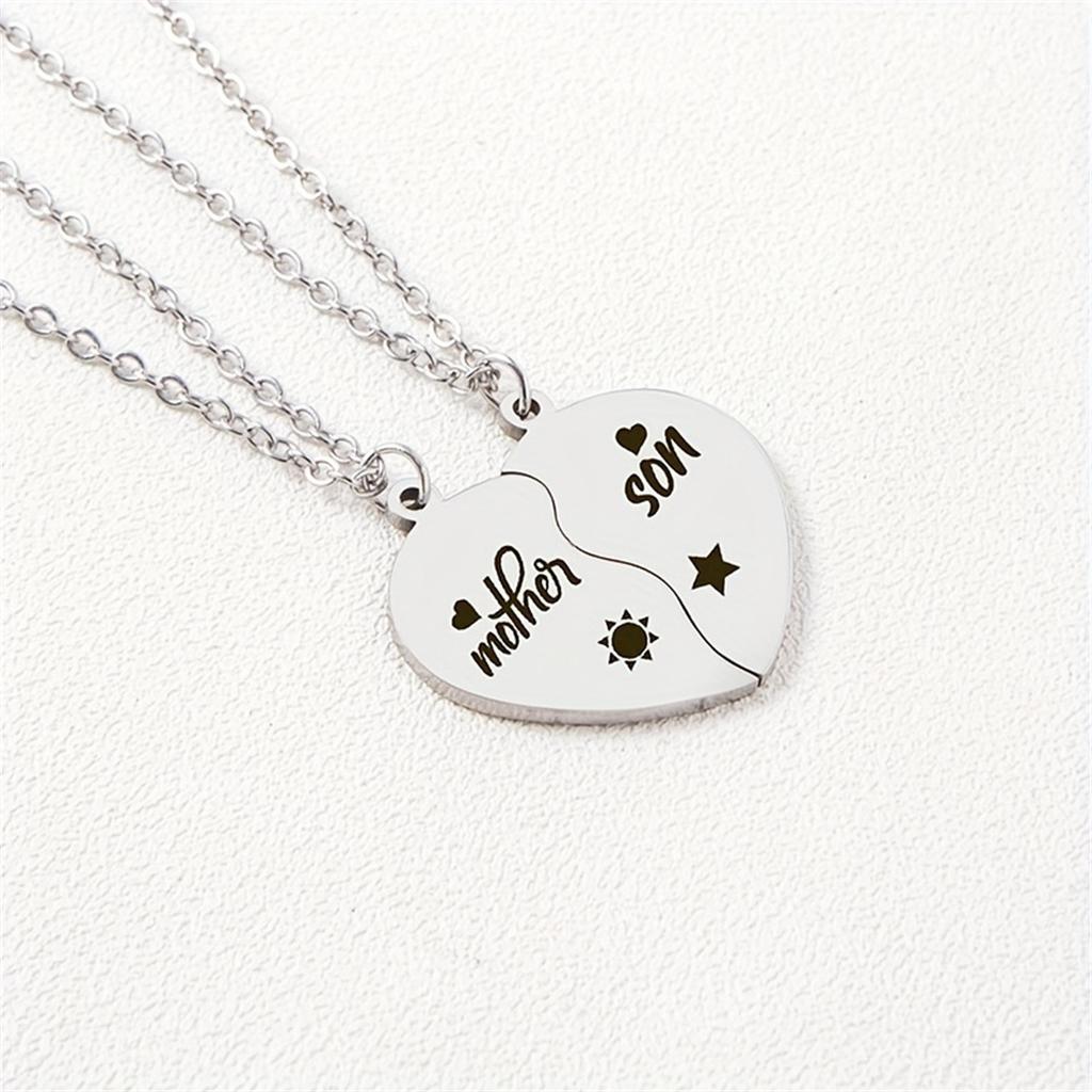 Mother's Necklace - Mother's Daughter/son Heart-shaped Pendant - Stainless Steel Half-Heart Necklace