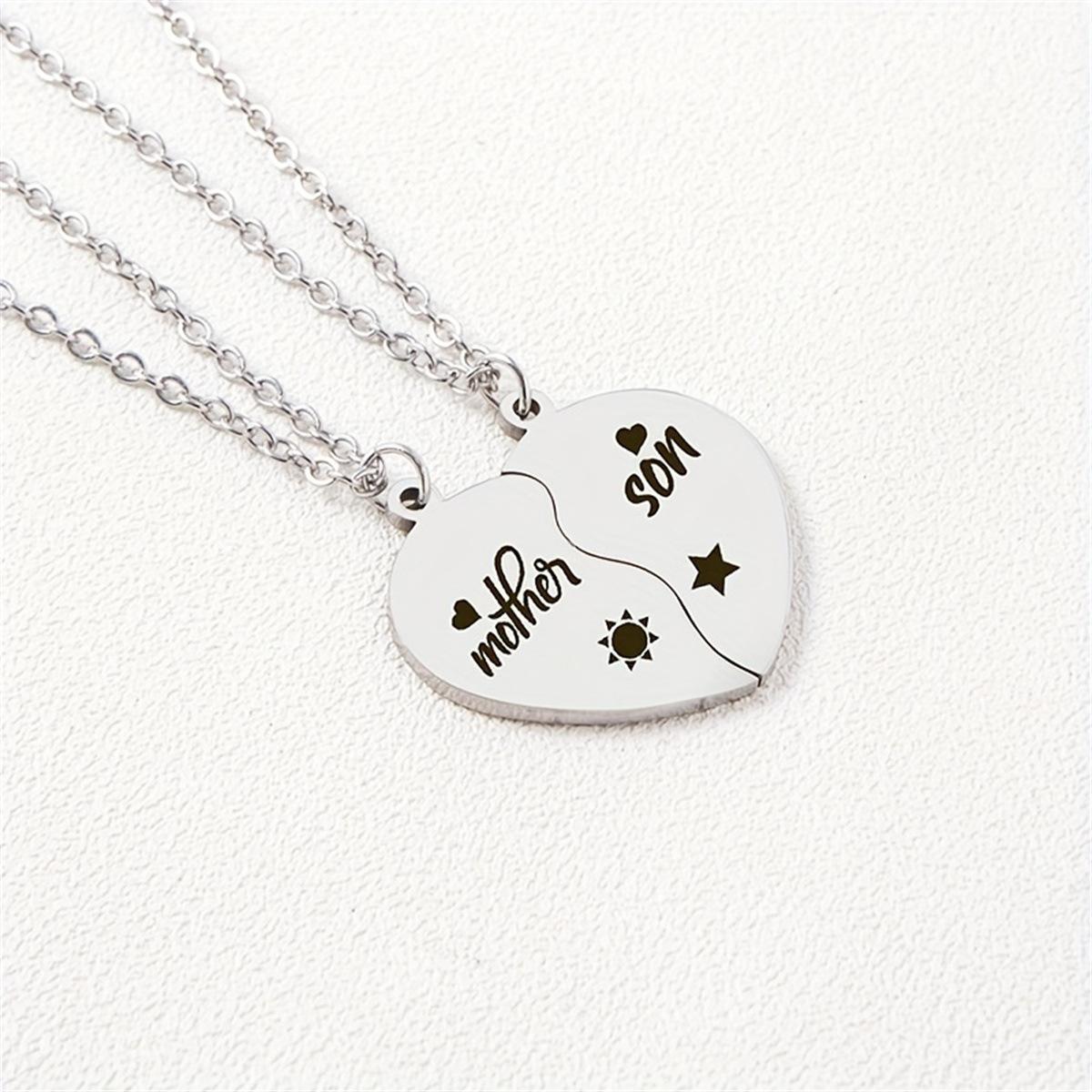 

Mother s Necklace - Mother s Daughter/son Heart-shaped Pendant - Stainless Steel Half-Heart Necklace Son