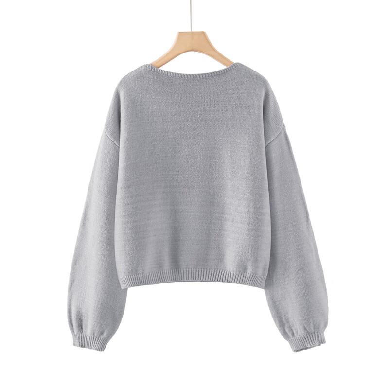 She Pool Women's 2025 Autumn Lantern Sleeve Round Neck Short Sweater