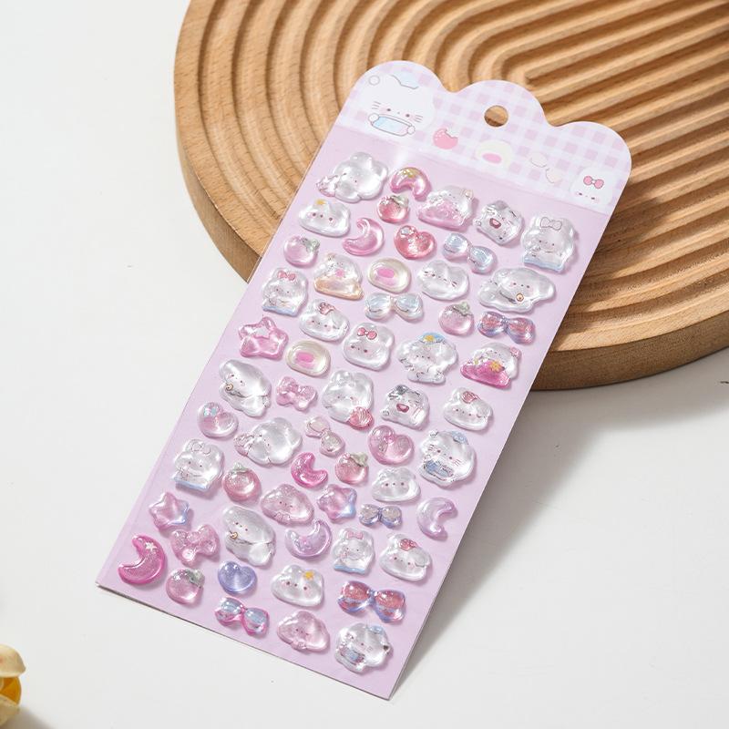 6PCS 3D Crystal Animal Relief Stickers - Sweet Candy Aesthetic Decals Waterproof for Diary Album Phone Case Keyboard Girls Gifts