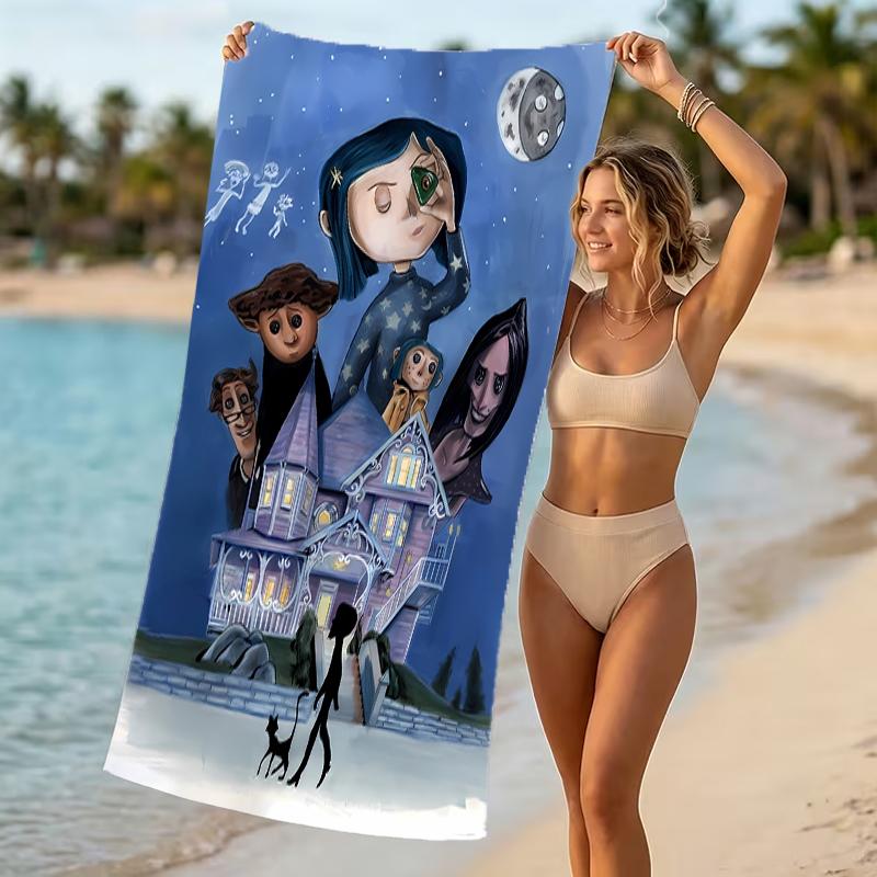 Beach Towel with Coraline Pattern - soft,absorbent,machine washable Lightweight&Modern,swimming,Travel Essentials