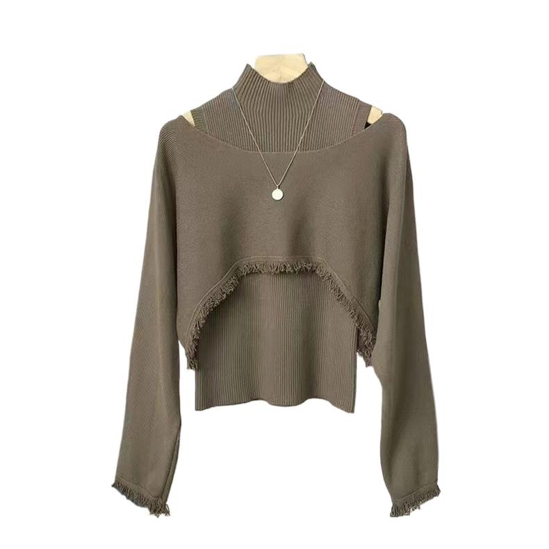 

GMXIA Модный трикотажный женский жилет-джемпер из двух частей с кисточками для осени и зимы One size верблюд