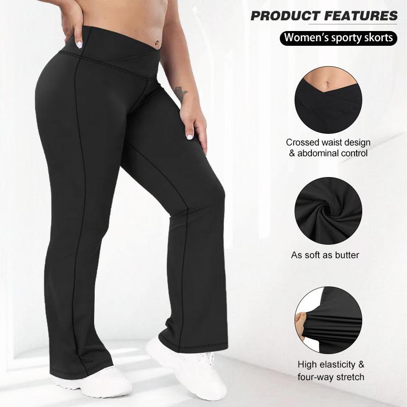 

Брюки клеш с карманами на талии крест-накрест для женщин, облегающие фитнес-брюки с высокой посадкой, спортивные повседневные брюки для йоги 4XL