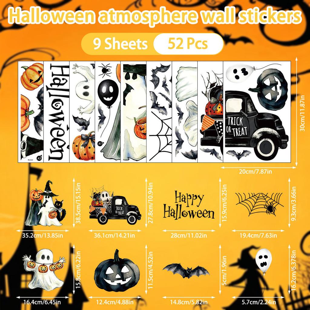 Q Version Cute Ghost Theme Window Stickers PVC Static Cling Halloween Decor for Home Living Room Party Decoration